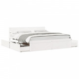 Cadru de pat cu sertare, alb, 200x200 cm, lemn masiv de pin GartenMobel Dekor, vidaXL