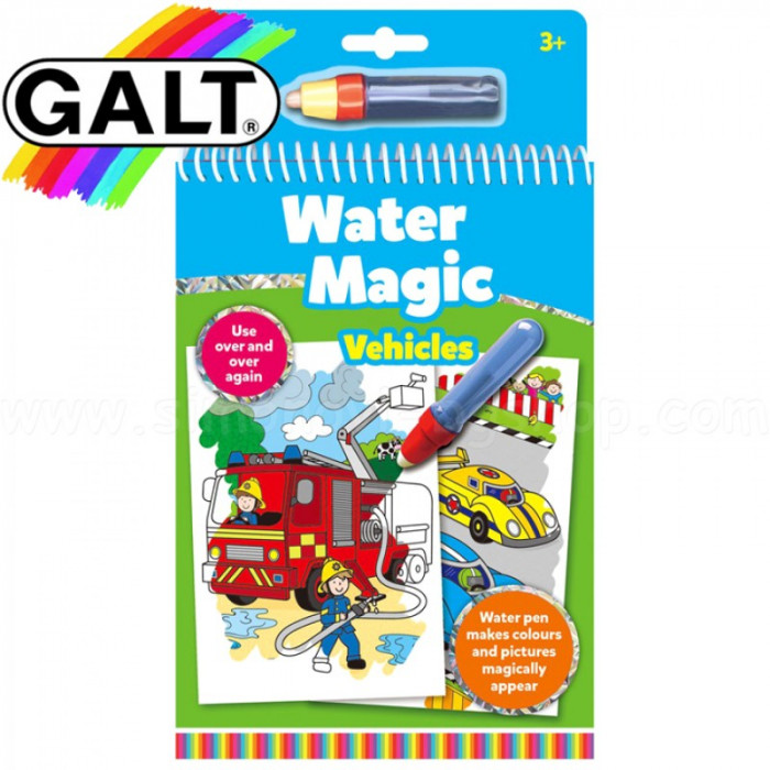 Carte de colorat pentru copii Galt Vehicule, 6 imagini reutilizabile