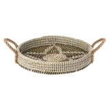 Tava Organizare Rotunda din Paie de Culoare Naturala cu Model Stea si Manere potrivita pentru hol, baie, bucatarie gradina, rezistenta &Oslash;37x6cm