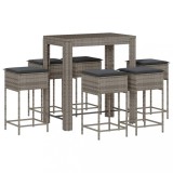 Cumpara ieftin Set mobilier bar de gradina cu perne, 7 piese, gri, poliratan