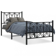 Gossi cadru pat metalic cu tablii de cap/picioare, negru, 90x190 cm