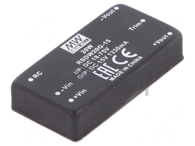 Convertor DC/DC 20W 18-75V la 15V 1330mA THT