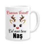 Cana alba personalizata Craciun Fericit, Cel mai tare nas, INOVATIX&reg;. 330ml, Oem
