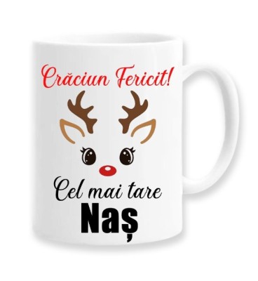 Cana alba personalizata Craciun Fericit, Cel mai tare nas, INOVATIX&amp;reg;. 330ml foto