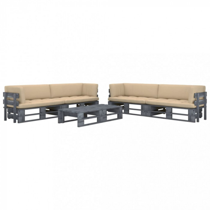 vidaXL Set mobilier din paleți cu perne, 6 piese, gri, lemn pin tratat