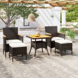 VidaXL Set mobilier grădină, 5 piese, negru, poliratan și lemn acacia