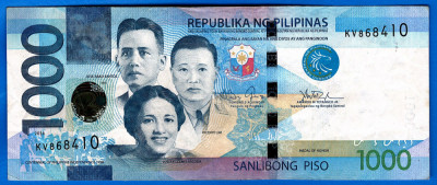 (1) BANCNOTA FILIPINE - 1000 PISO 2014, VALOARE NOMINALA MARE foto