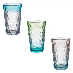 Set Pahare Sticlă, Model Reliefat, Multicolor, Capacitate 400ml, 3 Bucăți