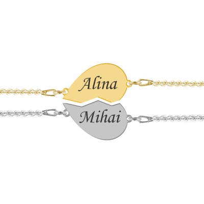 You and Me - Set bratari personalizate inimioara cu nume pentru cuplu din argint 925 foto