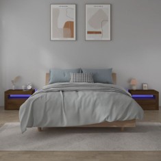 Gossi noptiere cu lumini led, 2 buc., stejar maro, 60x35x40 cm
