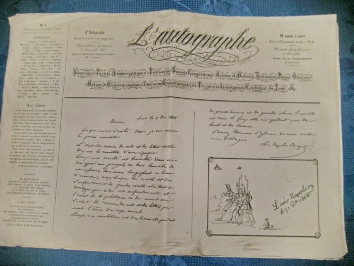 B69-I-L&#039; Autographe Ziar vechi Franta 5 Dec. 1863.