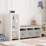 Kinderregal mit Sitzbank H&oslash;ylandet 76x112x40 cm Wei&szlig;/Grau [en.casa] HausGarden Leisure