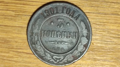 Rusia tarista -moneda colectie istorica- 3 Kopecks / copeici 1901 СПБ -Nicolae II foto
