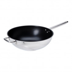 Tigaie wok din inox, 32 cm, inaltime 11 cm, strat antiaderent, consum energetic mic, interior rotunjit