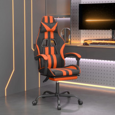 Scaun de gaming pivotant suport picioare negru oranj piele eco