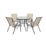 Set mobilier gradina Leziter Tanger 4 persoane, masa 90x70cm, scaune 63x54x92cm, metal, sticla securizata, textilena