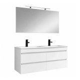 Set Mobilier Baie Leziter Cube 120 Alb Lucios cu Oglinda si Chiuveta Ceramica Suspendat