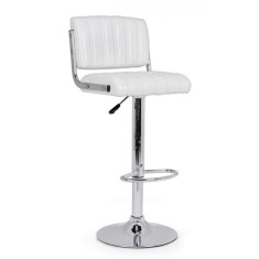 Scaun de bar cu spatar picior crom si sezut piele ecologica alba Barclay 46 cm x 51.5 cm x 88.5/109.5 h x 63/84 h1