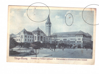 CP Targu Mures - Primaria si Palatul Cultural, interbelica, circulata, cu pete foto
