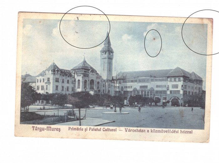 CP Targu Mures - Primaria si Palatul Cultural, interbelica, circulata, cu pete