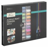 Set 20 Markere Acrilice Nassau Fine Art, Varf 2.5mm, Culori Vibrante, Panza, Ceramica, Lemn, Sticla