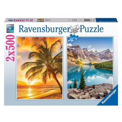 Ravensburger - Puzzle plaja si munte 2x500 piese foto