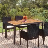 Masă grădină vidaXL, blat lemn acacia, 150x90x75cm, poliratan negru, rezistentă apă