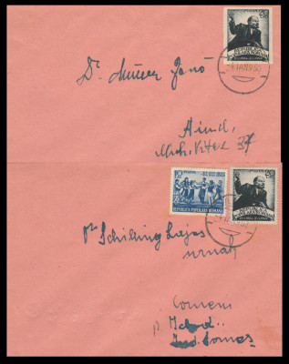 1950 Romania - 2 Plicuri Lenin (dt-ndt) + Unirea Principatelor, stampila AIUD foto