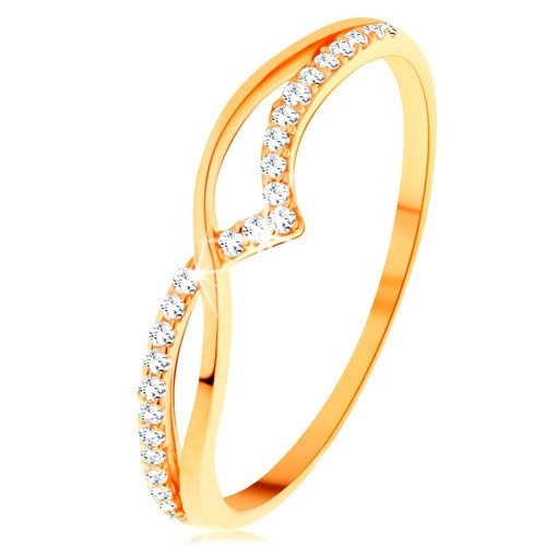 Inel din aur galben de 14K - curbură netedă și din zirconii transparente strălucitoare - Marime inel: 49