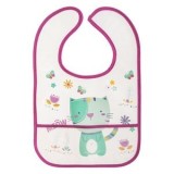 Bavetă cu Buzunar Colector Transparentă cu Model Pisică Verde Menta și Margine Fucsia, 23x35cm, CMCLASS