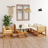 Set mobilier grădină cu perne, 7 piese, crem, lemn masiv acacia