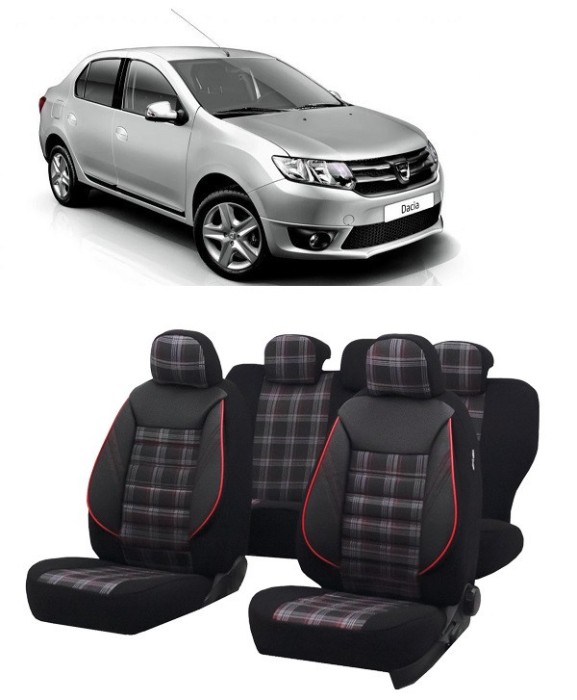 Set huse scaune Dacia Logan 2012-2020 Piele + Textil (Compatibile cu sistem AIRBAG)