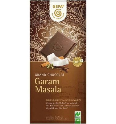 Ciocolata cu Lapte, Cocos si Condimente Orientale Garam Masala Bio 100 grame Gepa foto