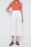 Sisley pantaloni de bumbac femei, culoarea alb, lat, high waist