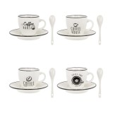Set 4 cesti cu farfurii si linguri, 90 ml, Portelan, ATU-086324, Oem