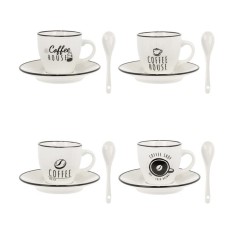 Set 4 cesti cu farfurii si linguri, 90 ml, Portelan, ATU-086324