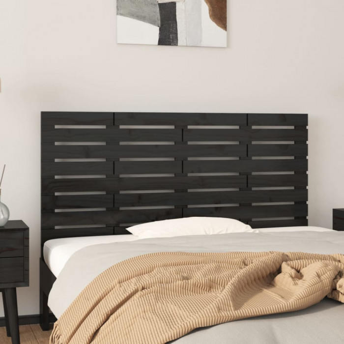 vidaXL Tăblie de pat pentru perete, negru, 156x3x63 cm, lemn masiv pin