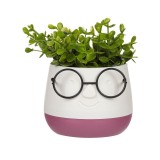 Ghiveci decorativ ochelari cu planta artificiala, Mov, 9.5x14 cm, ATU-086339, Oem
