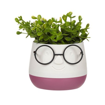 Ghiveci decorativ ochelari cu planta artificiala, Mov, 9.5x14 cm, ATU-086339 foto