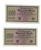 2 x Bancnota Germania 1000 mark/marci 15 septembrie 1922, seria verde, serie consecutiva, aUNC