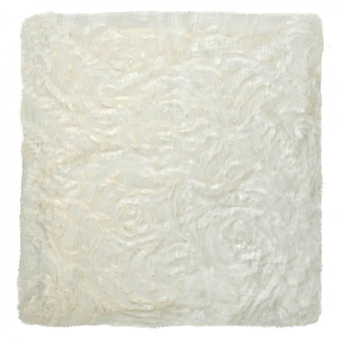 Fată de Pernă Decorativă, Imitatie Blană, Model Flori, Alb, 40x40cm