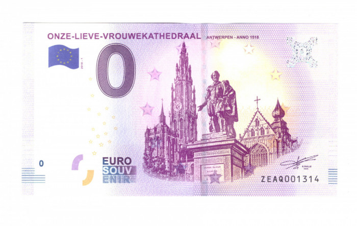 Bancnota souvenir Belgia 0 euro Onze-Lieve-Vrouwekathedral Antwerpen 2018-1, UNC
