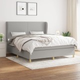 VidaXL Pat continental cu saltea, gri deschis, 160x200 cm, textil