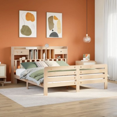 vidaXL Pat cu bibliotecă fără saltea, 180x200 cm, lemn masiv de pin 3309971 foto