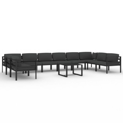 Set mobilier de gradina cu perne, 11 piese, antracit, aluminiu foto