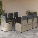 Set mobilier gradina cu perne, 9 piese, gri deschis, poliratan