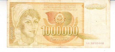M1 - Bancnota foarte veche - Fosta Iugoslavia - 1000000 dinarI - 1989 foto