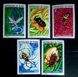 Ciad 1972 insecte gargarit&aacute; libelula g&acirc;ndaci serie 5v Neștampilata
