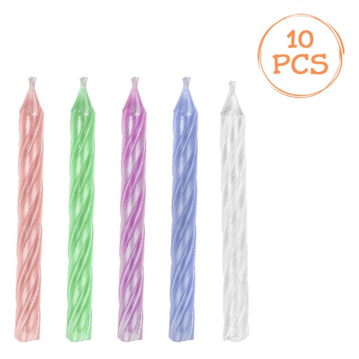 Set Lum&acirc;nări Spiralate Zi de Naștere, Multicolor, 6 cm, 10 Bucăți