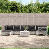 vidaXL Set mobilier de grădină, 8 piese, cu perne, alb, oțel 3186898